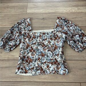 A&F Puff Sleeve Shine Cotton Squareneck Top